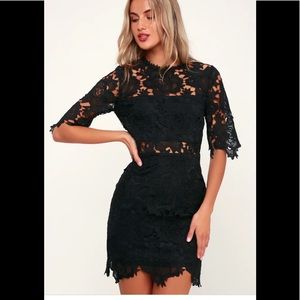 Lulus “a fine romance black lace sheath” dress